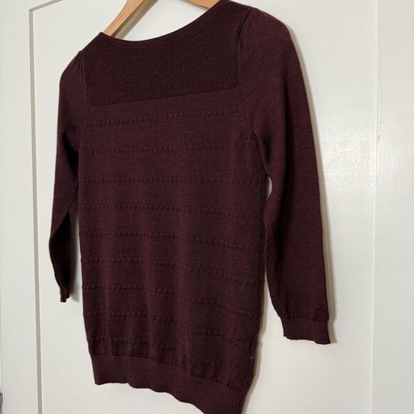 Loft Sweater Womens Sz XS Burgundy Knit Pullover Round Neck Wool Blend - Picture 7 of 11